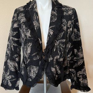 Floral Print Ruffled Neck Long Sleeved Jacket - Size L